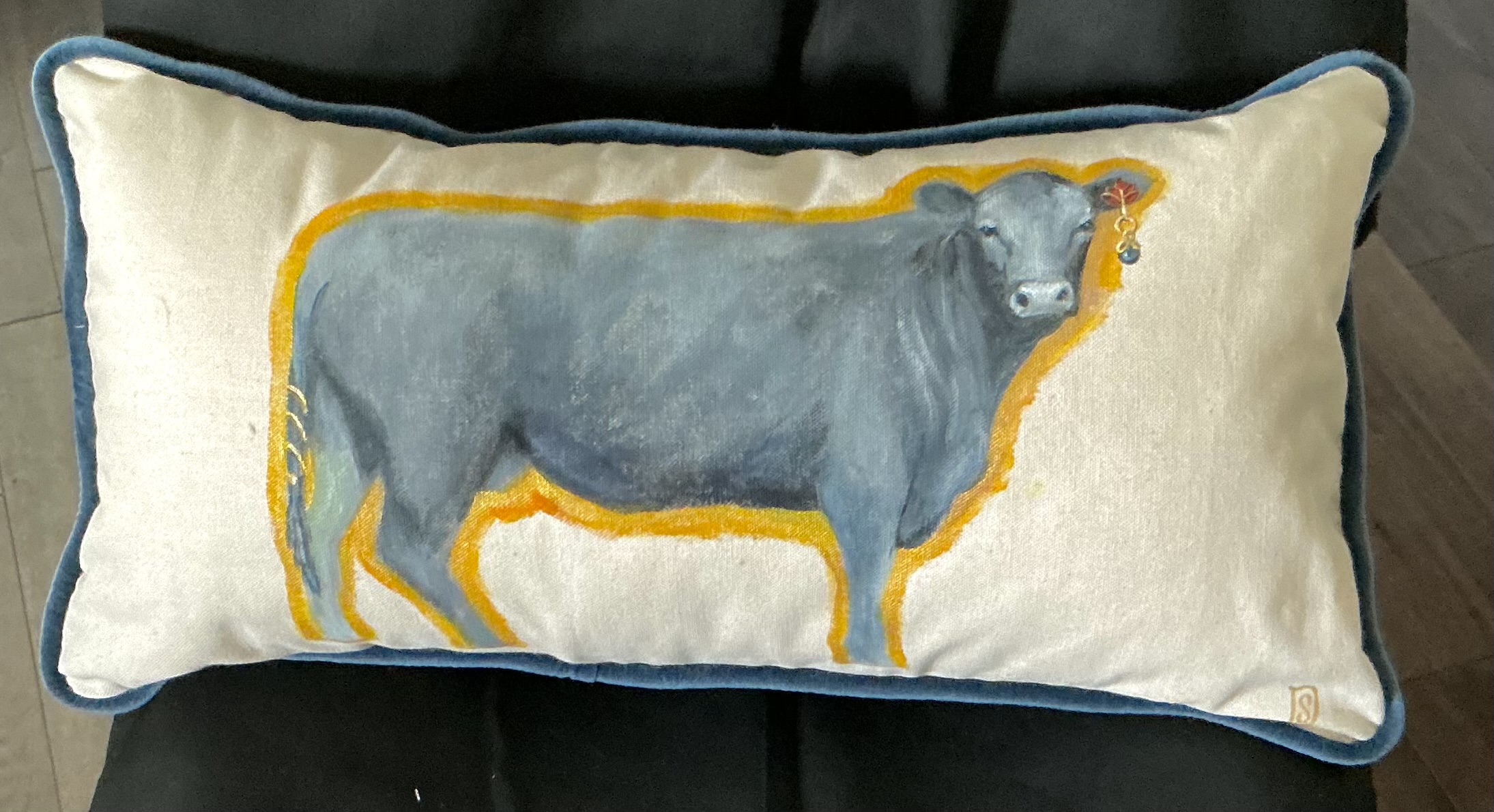 Lumbard Pillow, Blue Cow with Earring